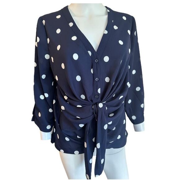New York & Company Tops - NY&C NWT small navy blue with polka dots button down front bow detail​​​​​